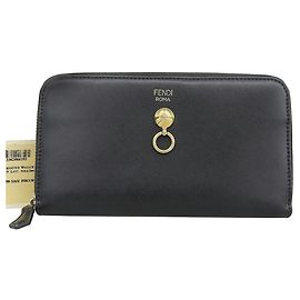 Fendi Black Leather Long Wallet Black
