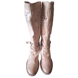 Autre Marque Nero Giardini Beige Leather Knee-High Studded Boots Beige