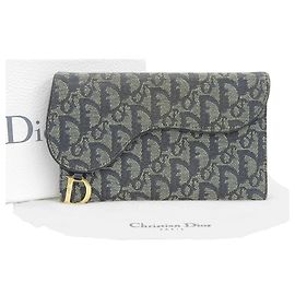 Portafoglio lungo Christian Dior Trotter Saddle Blu navy