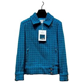 Chanel Fall/Winter 2019-20 Runway Look 43 Tweed Biker Jacket Blue