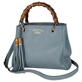 Sac cabas petit en cuir Gucci Bamboo Shopper Bleu