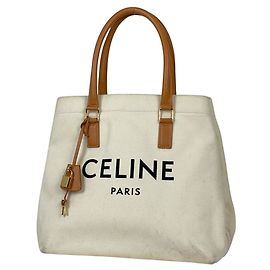 Céline Sac Cabas Horizontal Celine en toile Marron Écru