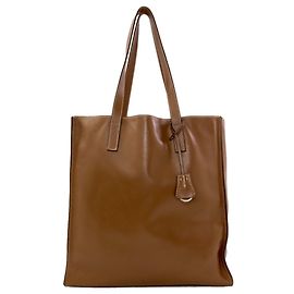 Prada Brown Leather Triangle Logo Tote Bag Brown