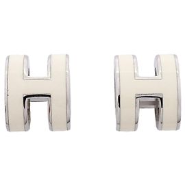 Hermès Pendientes Hermes Mini Pop H Plata Blanco