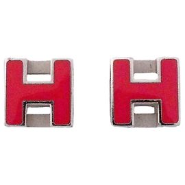 Hermès Brincos de metal Hermes Cage d'H Prata Laranja