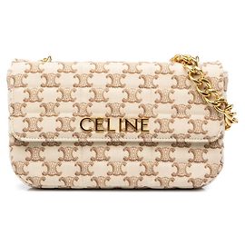 Céline Bolsa de Ombro Celine Triomphe com Corrente Marrom Bege