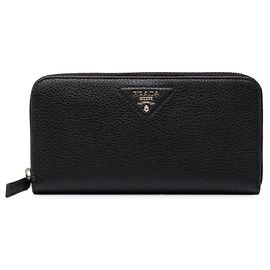 Prada Black Vitello Daino Leather Long Wallet Black