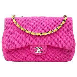 Chanel Pink Jumbo Classic Mesh Single Flap Rosa