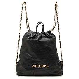 Chanel Black Large Quilted Shiny Calfskin 22 Backpack Black