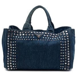 Prada Blue Large Denim Canapa Bijoux Satchel Blue