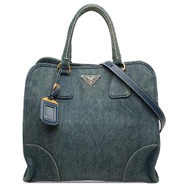 Borsa Tote Convertibile Aperta Prada in Denim Blu Blu Altro