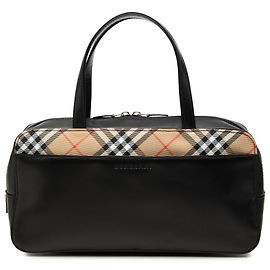 Burberry Black Nova Check Canvas Trimmed Leather Handbag Black