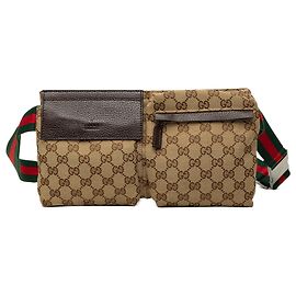 Bolso cinturón Gucci Beige GG Canvas Web con doble bolsillo Beige