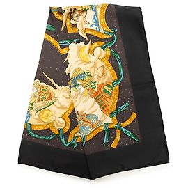 Carré di seta Hermès Brown Cavaliers Des Nuages 90 Marrone Marrone scuro