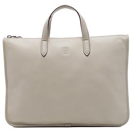 LOEWE Gray Leather Anagram Toledo Briefcase Brown Grey