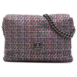 Chanel Purple CC Multicolor Tweed Flap Roxo