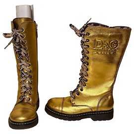 Bottes à lacets en cuir doré Dolce & Gabbana Junior Doré