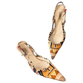 Prada Printed Canvas Slingback Pumps Brown Red Multiple colors Beige