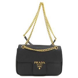 Borsa a tracolla con catena in pelle Saffiano Prada Nero