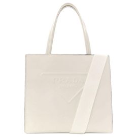 Sac à main Prada en cuir de veau avec logo triangle Blanc