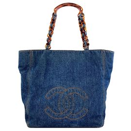 Borsa Tote Chanel in denim Blu