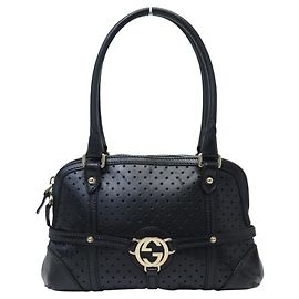 SAC A MAIN GUCCI INTERLOCKING GG REINS 114882 CUIR PERFORE NOIR HAND BAG Noir