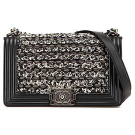 Borsa a tracolla Chanel Boy Chanel 25 in pelle e tweed Nero