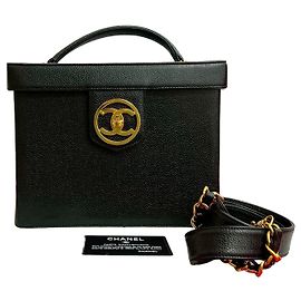 Bolsa de mão e ombro 2way Chanel Coco Mark em couro Caviar mate Preto