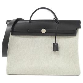 Hermès Sac à main Hermes Herbag Zip Toile Ash Vache Hunter Noir