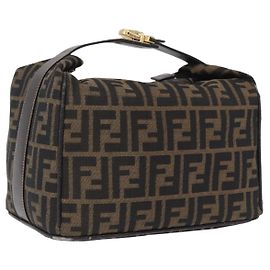 FENDI Zucca Canvas Vanity Hand Bag Black Brown Altro