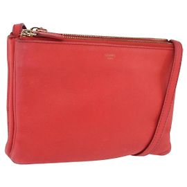 Céline CELINE Trio Shoulder Bag Pele Vermelha Tom Dourado Outro
