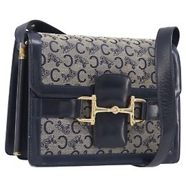 Céline CELINE C Saluki Shoulder Bag Canvas Navy Gold Tone Autre