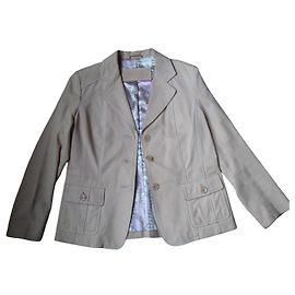 Beige Lederjacke mit Kettenprint-Futter