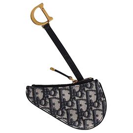 Myrte Saddle zipped key pouch Dior Oblique blue jacquard canvas Blue