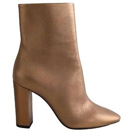 Autre Marque Saint Laurent Leather Ankle Boots Golden Size 36 Golden
