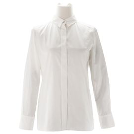 HERMÈS - Camisa Micro Hermès en twill de algodón (T36) Blanco