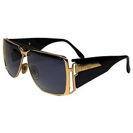 Vintage Givenchy Oversized Shield Sonnenbrille Ende der 1980er Schwarz Gold Schwarz