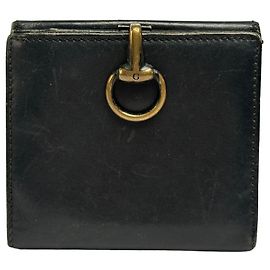 Vintage Gucci Leather Bifold Wallet Black Gold Black