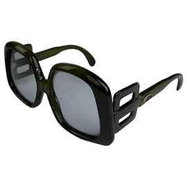 Occhiali da sole geometrici Vintage Dior Fine anni 1990 Olive Black Verde