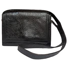 Bolsa Tiracolo com Aba Vintage Versace Efeito Crocodilo Preto Prata Preto
