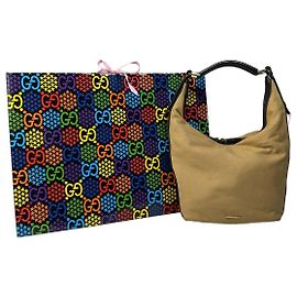 Vintage Gucci Canvas Hobo Bag Ende der 1990er Tan Black Kamel