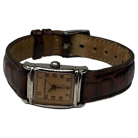 Relógio retangular vintage Giorgio Armani em couro com efeito de crocodilo final dos anos 1990 Marrom