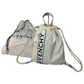 Vintage Givenchy Coated Canvas Drawstring Rucksack Weiß Blau c. 2018 Weiß