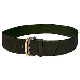 Cinto largo de couro Vintage Dior Final de 1970s–1980s Verde Oliva Verde