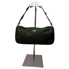 Bolsa Pouch Vintage Prada Tessuto Nylon final dos 1990s Verde Escuro Branco