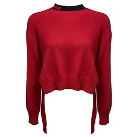 Fendi Red / Black High Low Cashmere Knit Pullover Sweater Red