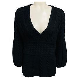 Oscar de la Renta Pull en maille de cachemire noir col V Noir