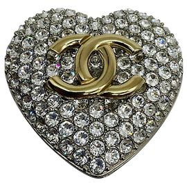 Spilla a cuore con strass Chanel 2020 Argento / Oro Logo CC Argento