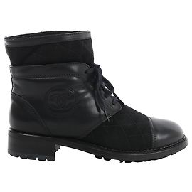 Bottines Chanel Coco Mark Matelasse en cuir et daim noir G29476, Taille EU 39 Noir