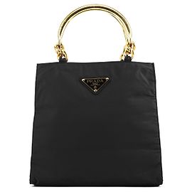 Prada Borsa Tote Black Tessuto Metallo Gold Handle Nero